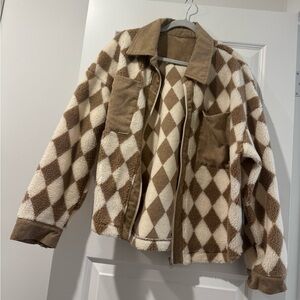 Brown and Cream Argyle Jacket NWOT